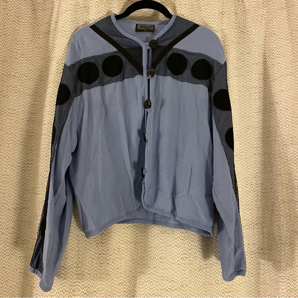 Alissa Blue and Black Button Down Top
